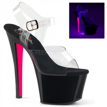 Pleaser SKY-308TT Clr/Blk-Neon Pink