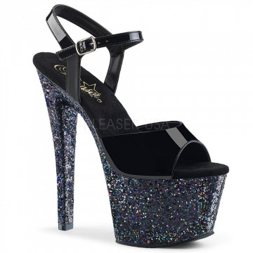 Pleaser SKY-309LG Blk Pat/Blk Multi Glitter