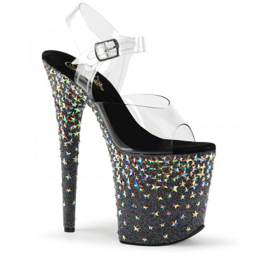Pleaser STARSPLASH-808 Clr/Blk(Slv Hologram Stars)