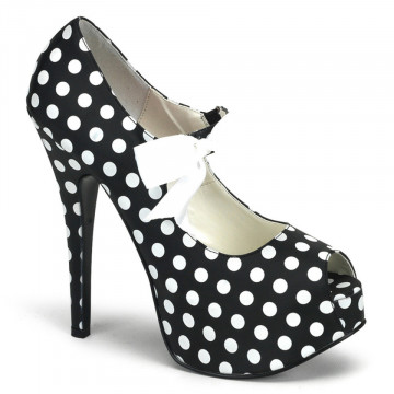 Bordello TEEZE-25 Blk Satin Pu-Wht (Polka Dots)