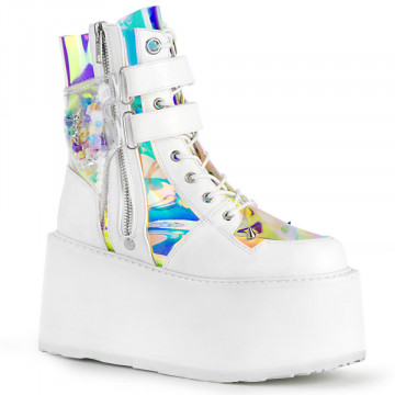 Demonia DAMNED-115 Wht Vegan Leather-Clear Hologra