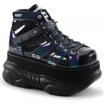 Demonia NEPTUNE-100 Blk Glitter-Silver/Vegan Leath