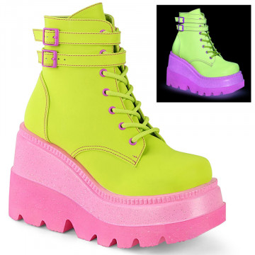 Demonia SHAKER-52 Lime Reflective Vegan Leather/Pink