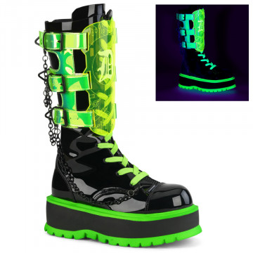 Demonia SLACKER-156 Blk Pat-UV Neon Green Uv reflect