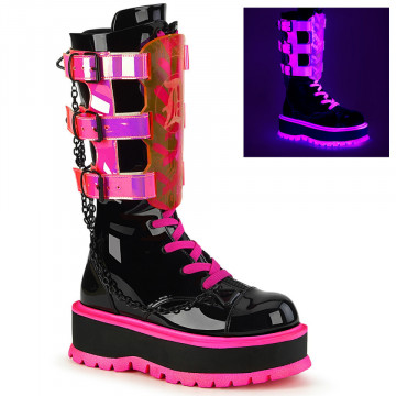 Demonia SLACKER-156 Blk Patent-UV Neon Pink