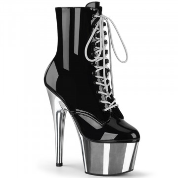 Pleaser ADORE-1020 Blk Pat/Slv Chrome