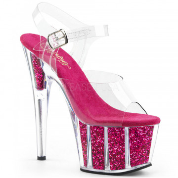 Pleaser ADORE-708G Clr/H. Pink Glitter Inserts