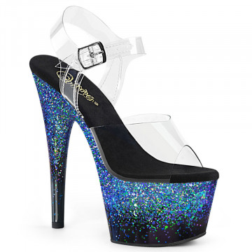Pleaser ADORE-708SS Clr/Blk-Blue Multi Glitter