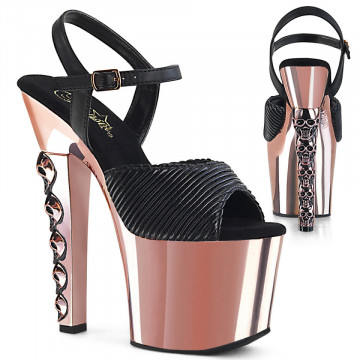 Pleaser HEX-709 Blk Quilted Faux Leather/Rose Gold