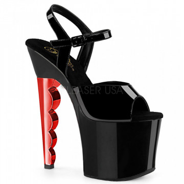 Pleaser SCALLOP-709CH Blk Pat/Blk-Red Chrome