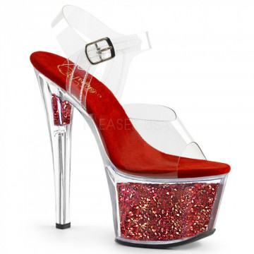 Pleaser SKY-308GF Clr/Red Glitter