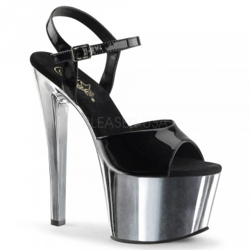 Pleaser SKY-309 Blk Pat/Slv Chrome