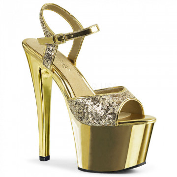 Pleaser SKY-310SQ Gold Sequins/Gold Chrome