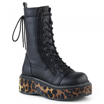 Demonia EMILY-350 Blk-Leopard Print Vegan Leather