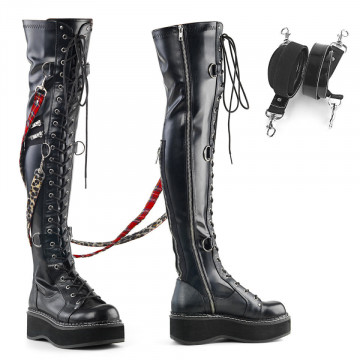 Demonia EMILY-377 Blk Str Vegan Leather