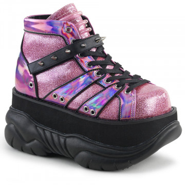 Demonia NEPTUNE-100 Pink Glitter-Silver/Vegan Leat