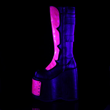 Demonia SLAY-310 Blk Vegan Leather-Neon Pink Hologram-Neon Lime Fishnet