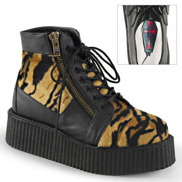 Demonia V-CREEPER-571 Blk Vegan Leather -Tiger Print Faux Fur