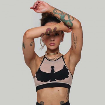 I S I S Goddess Halter Top - Black with Sand Mesh