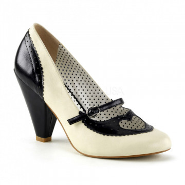 Pin Up Couture POPPY-18 Black-Cream Faux Leather