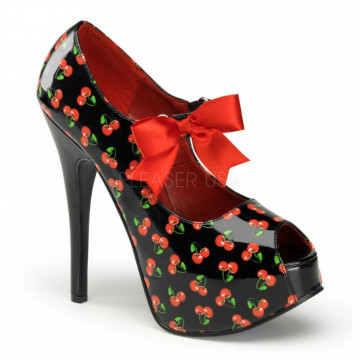 Pin Up Couture TEEZE-25-3 Blk Pat (Cherries Print)