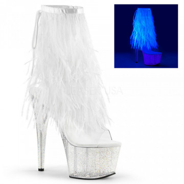 Pleaser ADORE-1017MFF Clr-Wht Marabou/Clr-Gltr