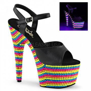 Pleaser ADORE-709RBS Blk Faux Leather/Neon Multi
