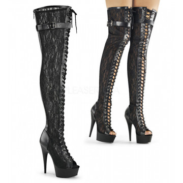 Pleaser DELIGHT-3025ML Blk Faux Leather-Mesh-Lace/