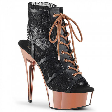 Pleaser DELIGHT-696LC Blk Faux Leather-Lace/Rose Gold Chrome