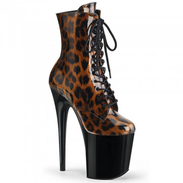 Pleaser FLAMINGO-1020LP Brown Leopard Print Pat/Blk