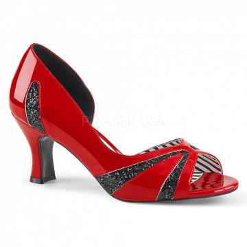 Pleaser Pink Label JENNA-03 Red Pat-Blk Glitter