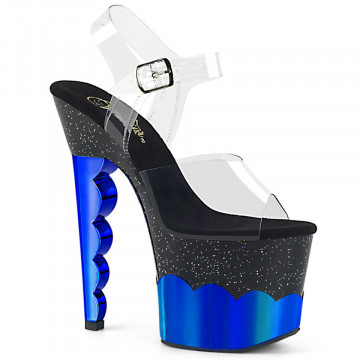Pleaser SCALLOP-708-2HGM Clr/Blk-Blue Hologram