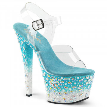 Pleaser SKY-308FISH Clr/Aqua-White Glitters