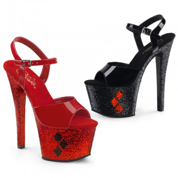 Pleaser SKY-309HQ Blk-Red Pat/Blk-Red Glitter