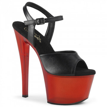 Pleaser SKY-309T Blk Faux Leather/Frosted Red