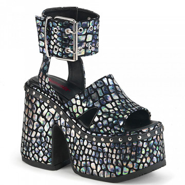 Demonia CAMEL-102 Blk Nubuck-Slv Holo Prints