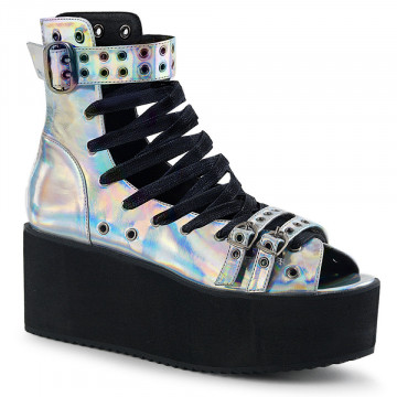 Demonia GRIP-105 Slv Hologram Vegan Leather