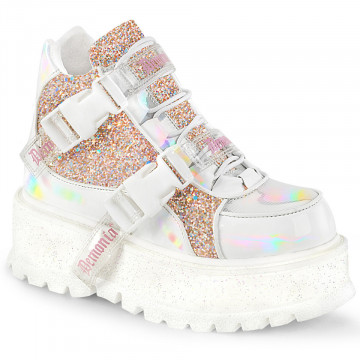 Demonia SLACKER-50 Wht Holographic Pat-B. Pink Multi Glitter