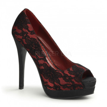 Pin Up Couture BELLA-16 Red Satin-Blk Lace Overlay