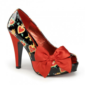 Pin Up Couture BETTIE-13 Blk Pat-Red Satin (Sacred