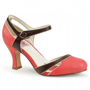 Pin Up Couture FLAPPER-27 Salmon-D. Brown Faux Leather