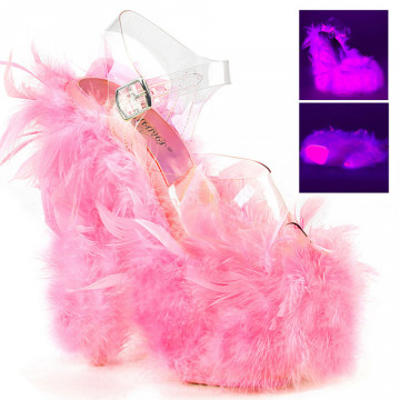 Pleaser ADORE-708F Clr/Neon B. Pink Marabou Feather