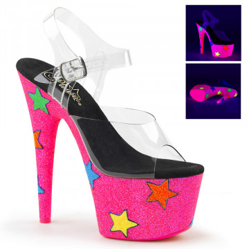 Pleaser ADORE-708UVGSTR Clr/Neon H. Pink Glitter
