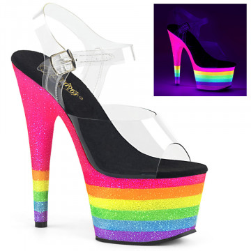Pleaser ADORE-708UVRB Clr/Neon Rainbow Glitter