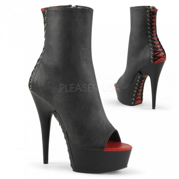 Pleaser DELIGHT-1025 Blk-Red Faux Leather/Blk Matte