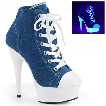 Pleaser DELIGHT-600SK-02 Denim Blue Canvas/Neon Wh