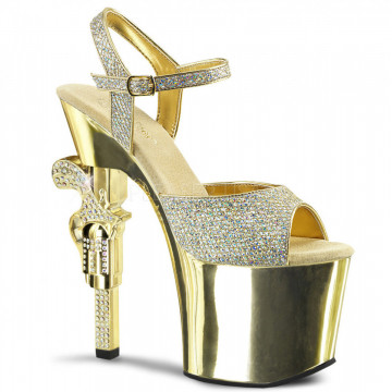 Pleaser REVOLVER-709G Gold Multi Gltr/Gold Chrome
