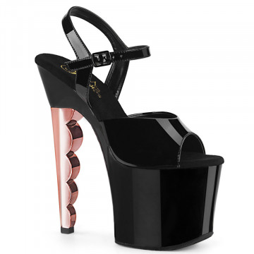 Pleaser SCALLOP-709CH Blk Pat/Blk-Rose Gold Chrome