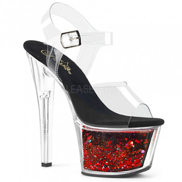 Pleaser SKY-308WHG Clr/Blk-Red Glitter