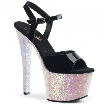 Pleaser SKY-309LG Blk Pat/Opal Multi Glitter